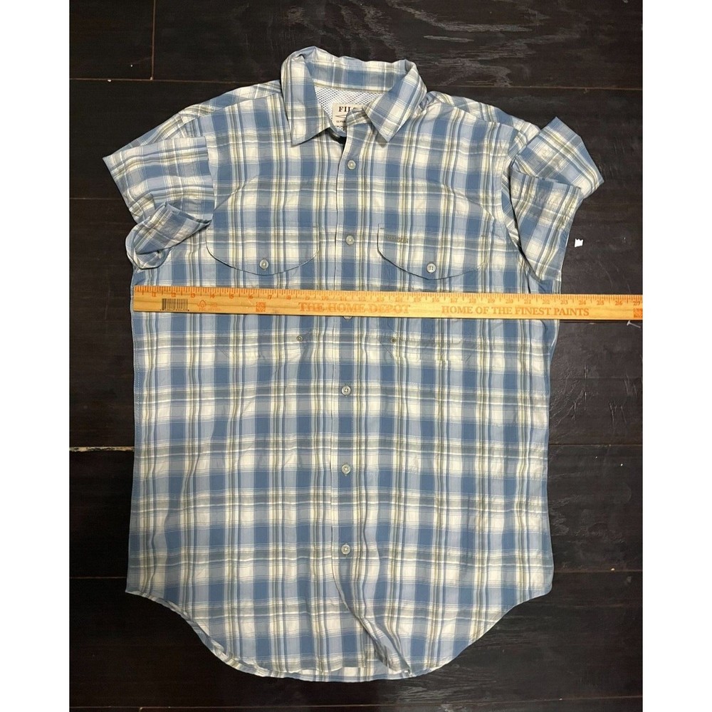 CC Filson Vented Fishing Shirt Mens M Blue Gray White Plaid Hiking Camping Shirt - Picture 6 of 9